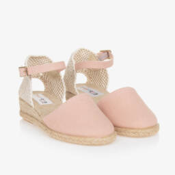 Pisamonas-Girls Pink & Beige Espadrille Wedges | Childrensalon Outlet