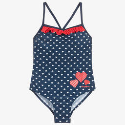 Playshoes-Girls Blue & Red Hearts Swimsuit (UPF50+) | Childrensalon Outlet