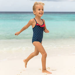 Playshoes-Girls Blue & Red Hearts Swimsuit (UPF50+) | Childrensalon Outlet