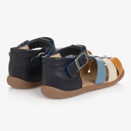 Pom d'Api-Boys Navy Blue Leather First Walker Sandals | Childrensalon Outlet