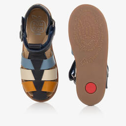Pom d'Api-Boys Navy Blue Leather First Walker Sandals | Childrensalon Outlet