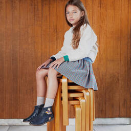 Pom d'Api-Girls Blue Shimmer Leather Bird Boots | Childrensalon Outlet