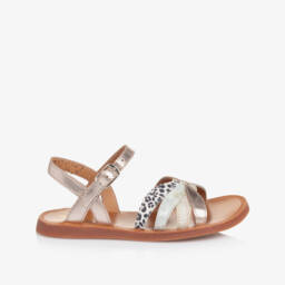 Pom d'Api-Girls Metallic Gold Animal Print Sandals | Childrensalon Outlet