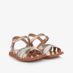 Pom d'Api-Girls Metallic Gold Animal Print Sandals | Childrensalon Outlet