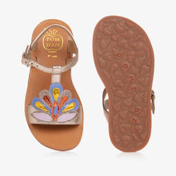 Pom d'Api-صندل بإبزيم جلد لون ذهبي متاليك للبنات | Childrensalon Outlet