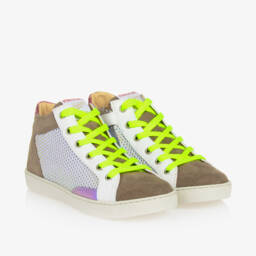 Pom d'Api-Girls Metallic Suede Lace-Up Trainers | Childrensalon Outlet