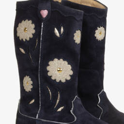Pom d'Api-Girls Navy Suede Western Boots | Childrensalon Outlet