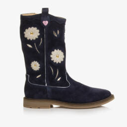 Pom d'Api-Girls Navy Suede Western Boots | Childrensalon Outlet