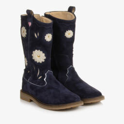 Pom d'Api-Girls Navy Suede Western Boots | Childrensalon Outlet