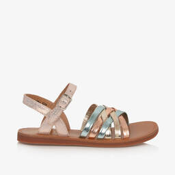Pom d'Api-Girls Pink & Gold Leather Sandals | Childrensalon Outlet