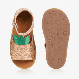 Pom d'Api-Girls Rose Gold Leather Pineapple Sandals | Childrensalon Outlet