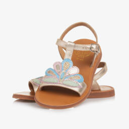 Pom d'Api-Золотистые блестящие сандалии с пряжкой для девочек | Childrensalon Outlet