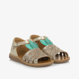 Pom d'Api-Girls Shimmery Pineapple Leather Sandals | Childrensalon Outlet