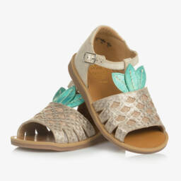 Pom d'Api-Girls Shimmery Pineapple Leather Sandals | Childrensalon Outlet