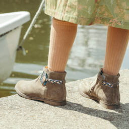 Pom d'Api-Girls Taupe Suede Ankle Boots | Childrensalon Outlet