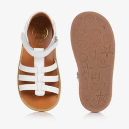 Pom d'Api-Girls White Leather Velcro Sandals | Childrensalon Outlet