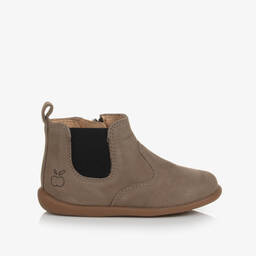 Pom d'Api-Taupe Brown Leather First Walker Boots  | Childrensalon Outlet