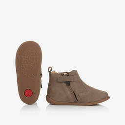 Pom d'Api-Taupe Brown Leather First Walker Boots  | Childrensalon Outlet