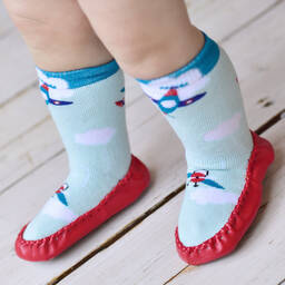 Powell Craft-Boys Blue Aeroplane Slipper Socks | Childrensalon Outlet