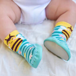 بووال كرافت-حذاء منزلي أزرق دافئ للأولاد بنقشة النحلة | Childrensalon Outlet