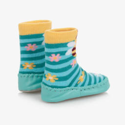 بووال كرافت-حذاء منزلي أزرق دافئ للأولاد بنقشة النحلة | Childrensalon Outlet