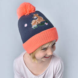 Powell Craft-Girls Navy Blue Pom-Pom Hat | Childrensalon Outlet