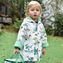 بووال كرافت-معطف هودي واقي من المطر لون أبيض وأخضر | Childrensalon Outlet