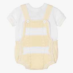Pretty Originals-Baby Boys Yellow Cotton Knit Dungaree Set | Childrensalon Outlet
