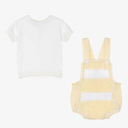 Pretty Originals-Baby Boys Yellow Cotton Knit Dungaree Set | Childrensalon Outlet