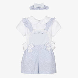 Pretty Originals-Baby Girls Blue Dungaree Shorts Set | Childrensalon Outlet