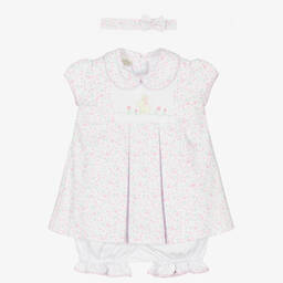 Pretty Originals-Baby Girls White & Pink Cotton Dress Set | Childrensalon Outlet