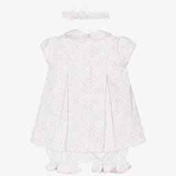 Pretty Originals-Baby Girls White & Pink Cotton Dress Set | Childrensalon Outlet