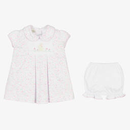 Pretty Originals-Baby Girls White & Pink Cotton Dress Set | Childrensalon Outlet