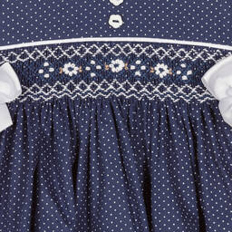 بريتي أوريجينال-طقم فستان قطن مطرز سموكينغ لون كحلي | Childrensalon Outlet