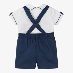 Pretty Originals-Boys Blue Cotton Dungaree Shorts Set | Childrensalon Outlet