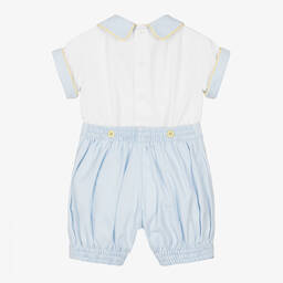 بريتي أوريجينال-بِدلة رسمية مطرزة سموكينغ مزيج قطن لون أبيض وأزرق | Childrensalon Outlet