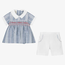 بريتي أوريجينال-بِدلة رسمية أطفال ولادي قطن لون أزرق وأبيض | Childrensalon Outlet