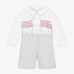 Pretty Originals-Boys Grey & White Buster Set | Childrensalon Outlet