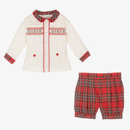 بريتي أوريجينال-بِدلة رسمية أطفال ولادي قطن لون عاجي وأحمر | Childrensalon Outlet