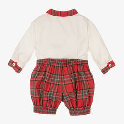 بريتي أوريجينال-بِدلة رسمية أطفال ولادي قطن لون عاجي وأحمر | Childrensalon Outlet