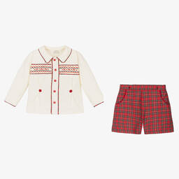 بريتي أوريجينال-بدلة رسمية أطفال ولادي مزيج قطن لون عاجي وأحمر | Childrensalon Outlet