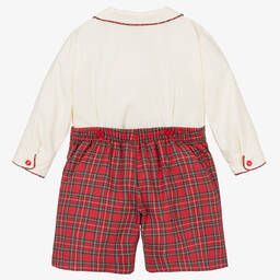 بريتي أوريجينال-بدلة رسمية أطفال ولادي مزيج قطن لون عاجي وأحمر | Childrensalon Outlet