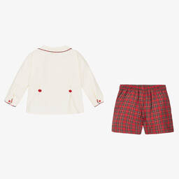 بريتي أوريجينال-بدلة رسمية أطفال ولادي مزيج قطن لون عاجي وأحمر | Childrensalon Outlet