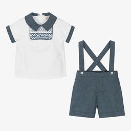 Pretty Originals-Boys Navy Blue Smocked Shorts Set | Childrensalon Outlet