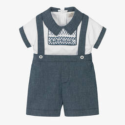 Pretty Originals-Boys Navy Blue Smocked Shorts Set | Childrensalon Outlet