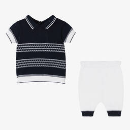 بريتي أوريجينال-طقم بنطلون أطفال ولادي قطن لون كحلي وأبيض | Childrensalon Outlet