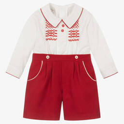 بريتي أوريجينال-بِدلة رسمية سموكينغ لون عاجي وأحمر للمواليد | Childrensalon Outlet