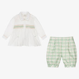 Pretty Originals-Кремово-зеленый костюм-бастер из хлопка в клетку со сборками | Childrensalon Outlet