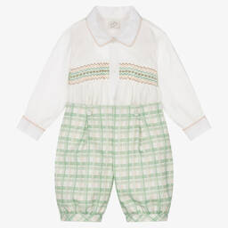 Pretty Originals-Кремово-зеленый костюм-бастер из хлопка в клетку со сборками | Childrensalon Outlet