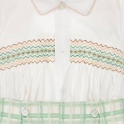Pretty Originals-Кремово-зеленый костюм-бастер из хлопка в клетку со сборками | Childrensalon Outlet